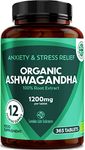 Organic Ashwagandha 1200mg - 365 Tablets High Concentration Vegan Organic Root Extract - 12 Months Supply