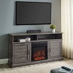 Walker Edison Sawyer Versatile Fluted 2 Door Highboy Fireplace Stand for TVs up to 65 Inches, 60 Inch, Slate Grey