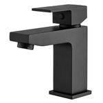 Black Bathroom Taps Square Basin Mixer Tap, Monobloc Bathroom Sink Taps 1 Hole Basin Taps with Hot and Cold Hoses for Bathroom, Washroom, Cloakroom, Matte Black