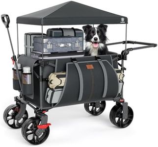 EVER ADVANCED 225L Festival Trolley on Wheels with Removable Canopy, 150KG Heavy Duty Camping Trolley, Push & Pull Beach Cart with 3 Large Pockets, Garden Folding wagon Fishing Grey