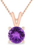 Inspereza Round Gemstone 14K Gold V-bail Solitaire Pendant Necklace For Women (Gemstone 6.00MM)