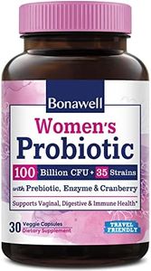 BonaFine Probiotics for Women, 100 Billion CFU 35 Strains with Organic Prebiotic, Digestive Enzyme & Cranberry for Feminine Health, Digestion & Immunity, Shelf-Stable Delayed-Release, 30 Veggie Caps