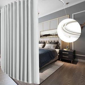RYB HOME Room Divider Curtains with Flexible Track Wall Mount&Ceiling Mount for Sliding Door/Living Room/Bedroom, Blackout Floor to Ceiling Curtains with Hooks, Greyish White, W100 x L108, 1 Panel