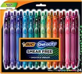 BIC Gel-ocity Quick Dry (Dries Up To 3x Faster) SUPER BRIGHT COLORS 24 Pack, Smear Free, Retractable Gel Pens, Medium Point 0.7mm, Colorful Pens for adults Women & Men (RGLCGA24-A-AST)