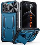 FNTCASE for iPhone 12-Pro Max Case: Rugged Military Grade Full Protection Shockproof Protective Case with Kickstand | TPU Matte Textured Heavy Duty Hard Bumper Phone Cover for iPhone 12 Pro Max Blue