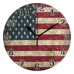 funnyy Vintage USA American Flag Round Acrylic Wall Clock, Silent Non Ticking Art Painting Clock for kids Girls Children Bedroom Living Room School Home Decor