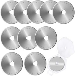10 Pcs 45mm Steel Rotary Cutter Replacement Blades with Scale Fits Most 45mm Rotary Cutters, Fiskars, Olfa, Truecut & Martelli Perfect Blade for Fabric, Leather, Crafting, Sewing, Quilting (45mm)