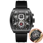 BORUSE Chronograph Watch for Men Sport Military Big Face Quartz Watches Fashion Waterproof Black Silicone Strap Luminous Calendar Analog Wristwatch, Black & Black, Sport