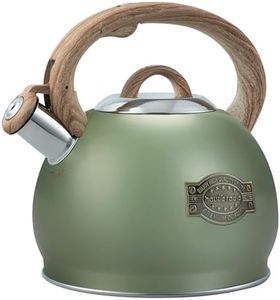 Tea Kettle Stovetop, 2.7 Quart Stove Top Whistling Tea Kettle, Teapot Kettles with Food Grade Stainless Steel and Wood Pattern Folding Handle, Suitable for All Heat Sources