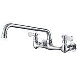 BATHLAVISH Utility Sink Faucet Wall Mount Commercial Kitchen 12 Inch Length Swivel Spout 2 Handle Bar Laundry Polished Chrome Mixer Tap