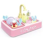 IQ Toys Pretend Play Kitchen Sink with Water - Kids Small Play Kitchen Sink with Real Running Water and Cooking Toys, 18 Pieces