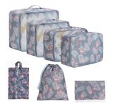 House of Quirk Polyester 7 Set Packing Cubes Luggage Packing Organizers For Travel Accessories (Grey Flamingo)