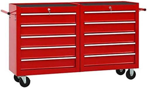 vidaXL Chariot à Outils avec 10 Tiroirs Boîte à Outils Armoire à Outils Chariot de Garage Rangement d'Outils Servante d’Atelier Acier Rouge