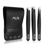 Alis Professional Stainless Steel 3PCS Black Tweezers Slant, Pointed And Flat-Tip Tweezer for Eyebrow Face Nose Hair Removal, Splinter Removal (BP-XHG SETOF 3)