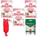 Pet Purpose Kitten Food Wet Bundle 12x 85g | Royal Canin Kitten Food Wet | 4x Kitten Food in Gravy 4x Jelly, 4x Loaf in Sauce | 1x 65g Healthy Bites Kitten Growth Treats | 1x Pet Purpose Catnip Toy