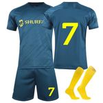 Al NASSR FC Football for Adult Children, 2022/23 Home Away Soccer Jerseys New Sesson Activewear Football Kits Boys' Football Training Shirts Shorts and Socks Al NASSR FC Kit for Boys 22/23 (No.7,M)