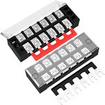 Joinfworld 35A Terminal Block 6 Position Screw Terminal Strip Dual Row with Cover & 6 Position Pre-Insulated Terminal Jumper Block -2pcs