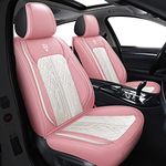 INCH EMPIRE Seat Cover 5 Seats Full Set Universal Fit for Most Vehicle Sedan SUV Truck Pickup Airbag Compatible Synthetic Leather Car Seat Cushion Protector All Weather Adjustable (Pink&White Diamond)