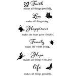 6 Pieces Vinyl Wall Decals, Faith Makes All Things Possible, Family Wall Decals Wall Stickers Quotes Inspirational Decals, Motivational Wall Quote Sayings Stickers Butterfly Wall Stickers Home Decors