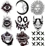 Oottati Waterproof 9 Sheets Back of Hand Temporary Tattoo Stickers - Black Halloween Skull Horror Eye Devil Sun Moon Totem (Halloween)