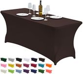 CWK 6FT Stretch Spandex Table Cover for Rectangular Fitted Folding Tables, Wrinkle Resistant, Elastic Stretchable Patio Tablecloth Protector for Party, Banquet, Wedding and Events (Coffee)