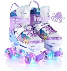 TOMSHOO Roller Skates for Girls Boys Kids Roller Skates 4 Sizes Adjustable Quad Skates With Light Up Wheels Roller Boots for Indoor Outdoor Birthday Gift (Ocean Purple, Small(UK 11-13.5))