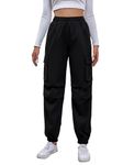 TAGDO Women's Relaxed Fit Cargo Joggers Pant (Women-Cargo-5157-Black-32)