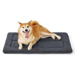 Bedsure Large Dog Bed Mat - Washable Fleece Foam Pet Mat with Anti Slip Bottom, Large Dog Crate Mattress for Large Pets, 89x58cm, Dark Grey