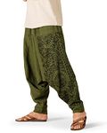 The Veshti Company Hippie Harem Regular Fit Pants For Men's Drop Crotch Tapestry Baggy Boho Printed Yoga Pajama Pant, Green - Sacred Spirits, L