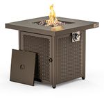 Onlyfire 50000BTU Propane Fire Pit Table with Lava Rock and Lid, 28 Inch Outdoor Gas Firepit Table, Add Warmth and Ambience to Gatherings and Parties On Patio Deck Garden Backyard, Brown