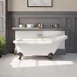 Traditional Freestanding Bathtub White Acrylic Bath Roll Top Slipper Bathtub Leg Set Included Black Legs 1550 x 750mm