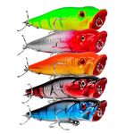 OriGlam 5pcs Floating Topwater Popper Fishing Lure 9cm, Popper Fishing Lures Treble Hooks Fishing Tackle Accessory, Artificial Surface Fishing Lures for Pike Bass Salmon