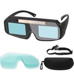 Serplex® Welding Goggles, Welding Eyeglasses with Head Strap Solar Powered Auto Darkening Welding Glasses with 15 Replacement Lens Anti-glare Protective Welder Glasses for Electric Work, Grinding