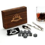 Whiskey Stones Gift Set - 9 Granite Chilling Stones Whisky Rocks - Reusable Ice Cubes with Tongs Stopper - Best Drinking Gift for Men Dad Party Birthday Anniversary Retirement Father's Day