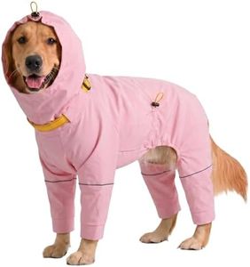 Kouser Waterproof Dog Raincoat with Reflective Stripes, Adjustable Dog Rain Jacket with Leash D-Ring, Lightweight Full-Body Coverage Hooded Poncho Rain Coat for Small Medium Large Dogs, Pink 3XL