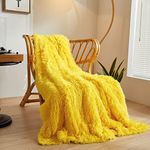 XeGe Luxury Faux Fur Throw Blanket, Yellow Soft Twin Double Fluffy Blanket for Bed, Cozy Shaggy Plush Couch Blanket, Furry Bed Throw Fuzzy Big Blanket for Kids Women Men Teen Girls Yellow, Twin/Double