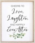 NOVIIML ve Wedding Sign | Watercolor Greenery with Eucalyptus Print on Thick Cardstock Paper | Love, Laughter, Happily Ever After NOT FRAMED | (1) 8x10 Bar Sign