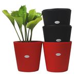 GREENON Plant Pot 10 Inch Pack of 4 (8 Pots) Self Water | Red,Black Outer and Black Inner Plant Container | UnFadable Planter | Virgin Plastic Big Gamla | Best for Indoor and Balcony