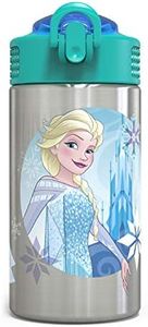 Zak Designs 15.5oz Stainless Steel Kids Water Bottle with Flip-up Straw Spout - BPA Free Durable Design, Frozen Girl SS