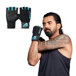 Boldfit Gym Gloves for Men Workout Unisex Hand Gloves for Gym for Men & Women with Wrist Support for Weightlifting, Workout Comfortable Fit Bike Riding, Cycling Handgloves - Warrior Black Cyan L
