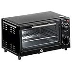 HOMCOM Mini Oven, 9L Countertop Electric Grill, Toaster Oven with Adjustable Temperature, Timer, Baking Tray and Wire Rack, 750W, Black