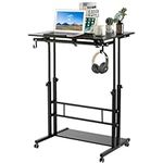 SIDUCAL Mobile Stand Up Desk Adjustable Laptop Desk with Wheels Storage Desk Home Office Workstation Rolling Table Laptop Cart for Standing or Sitting Black