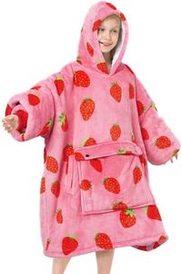 Narecte Kids Hoodie Blanket Birthday Gifts for Girls Year Old Girl Toddler Wearable Blanket Hoodie Kids Oversized Ideas Teen, 1#strawberry