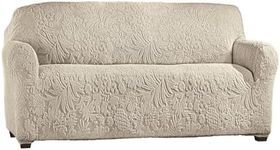 Collections Etc Embossed Tropical Design Stretch Furniture Cover Taupe Loveseat