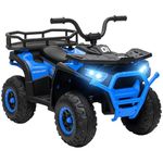 Qaba Kids ATV, 4 Wheeler, 12V Battery Powered Electric Vehicle with 4 Spring Suspension Wheels, Storage Basket, LED Headlights, High & Low Speed, Music, for Boys & Girls, Blue