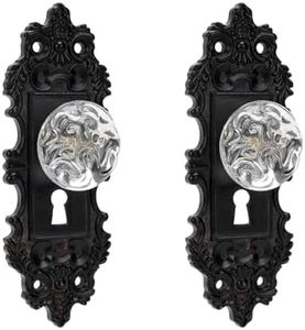SOFFEE DESIGN Set of 2 Vintage Cabinet Knob Dresser Drawer Pulls, Distressed Closet Handles with Clear Crystal, Antique Door Knobs with Mounting Screws for Cupboard, Kitchen Furniture - Black