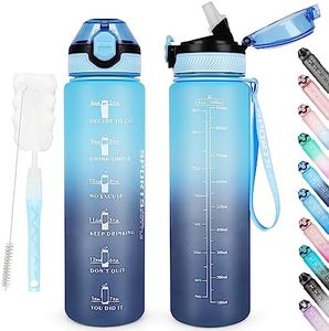 AOHAN Bouteille d'eau de 1 L sans BPA avec paille, passe au lave-vaisselle, couvercle anti-fuite, bouteille d'eau motivante avec marquages de temps, non toxique