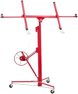 16FT Drywall Lifter Panel Hoist Jack Lifter, 49.2"-115" Adjustable Telescopic Arm & 3 Lockable Wheels, 150 Lbs Heavy Duty Drywall Lifter, 360° Adjustable Drywall Panel Hoist for Home Improvement