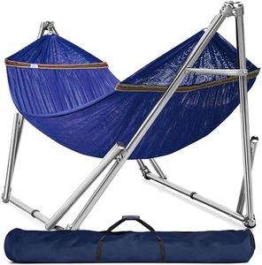 Tranquillo Double Hammock with Stand 650lb Capacity Double Hammock with Spreader Bar, Solid Grade 201 Stainless Steel 30s Set Up, Sturdy Flexible Hammock Stand Portable, Outdoor Indoor, Blue