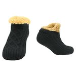 Sock Stack Short Nordic Cozy Slipper Fluffy Socks for Women and Men Heat Holding Knitted Wool Sock with Sherpa Fuzzy Lining Comfortable Bed Slippers, Black S/M UK 4/7